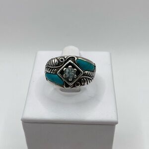 Carolyn Pollack Vintage Sterling Silver 925 Turquoise White Topaz Ring Size